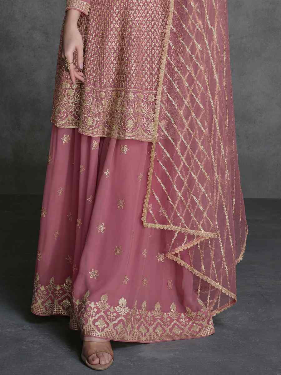 Light Pink Georgette Embroidered Festival Wedding Sharara Pant Salwar Kameez