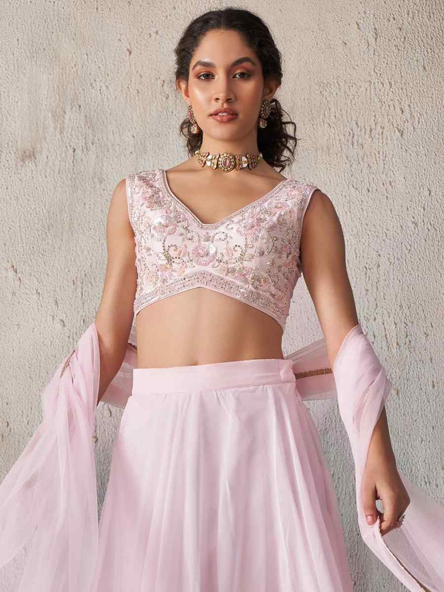 Light Pink Georgette Embroidered Mehendi Festival Circular Lehenga Choli