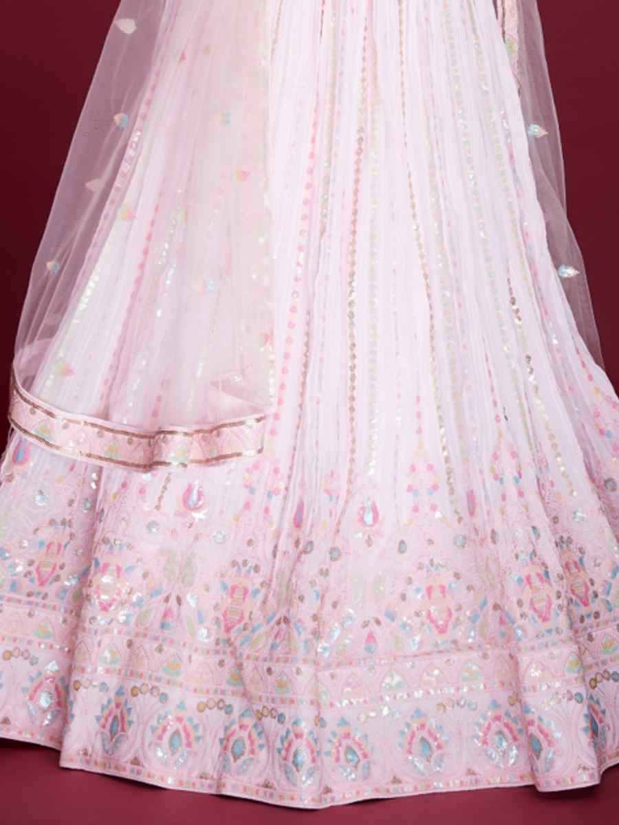 Light Pink Heavy Georgette Embroidered Reception Party Wear Heavy Border Lehenga Choli