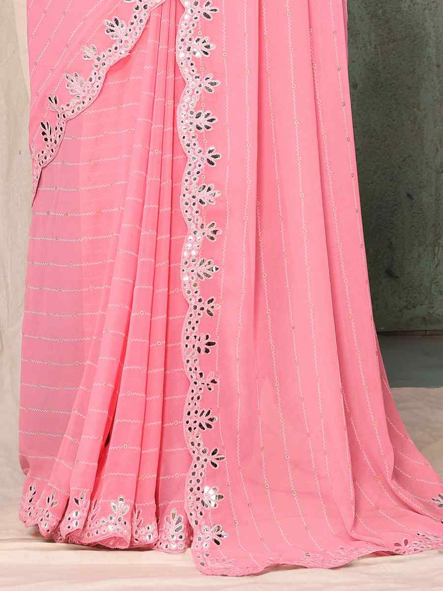 Light Pink Organza Printed Festival Casual Contemporary Saree