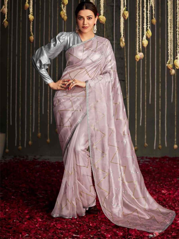 Light Pink Organza Tissue Handwoven Party Festival Classic Style Saree