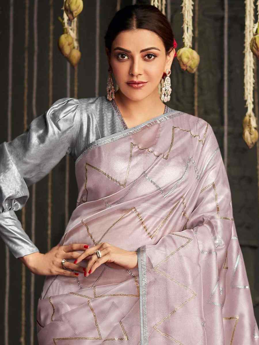 Light Pink Organza Tissue Handwoven Party Festival Classic Style Saree