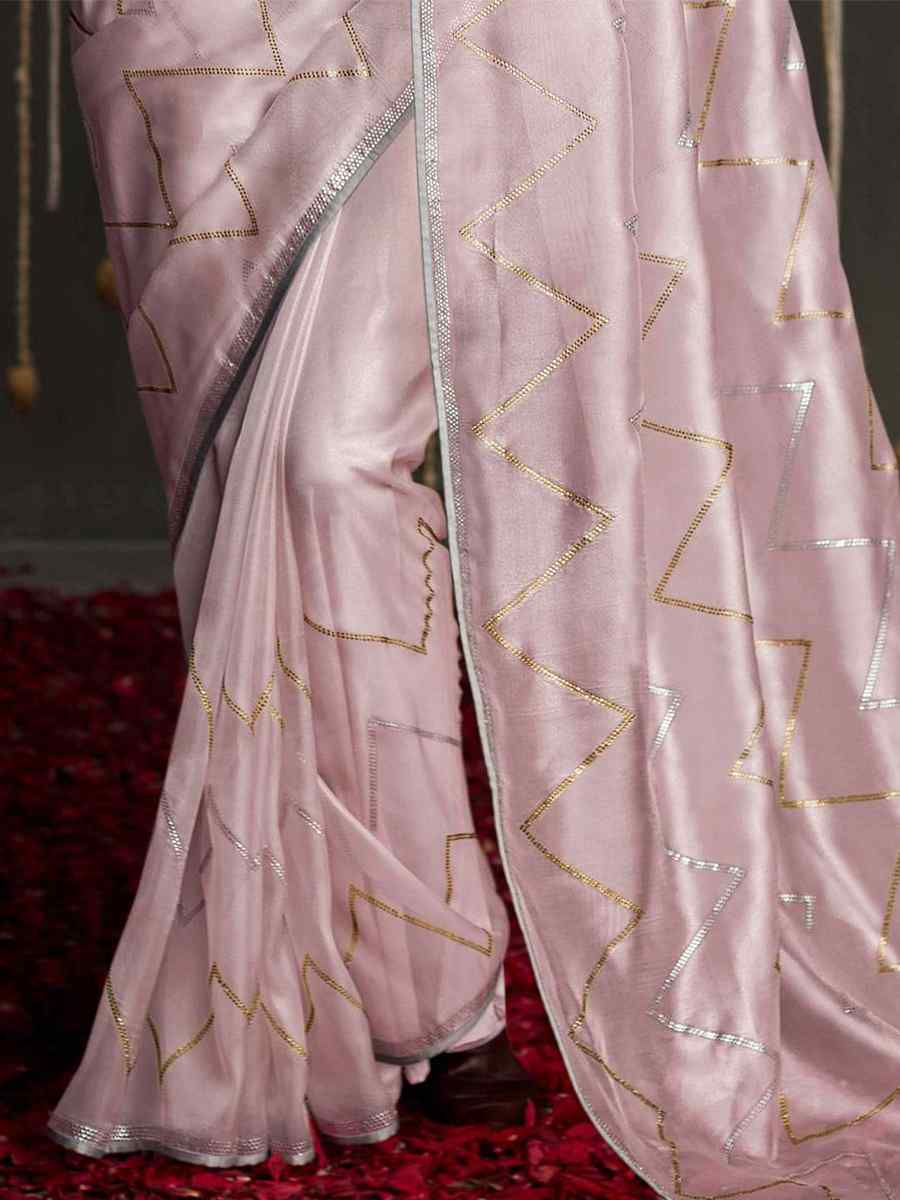 Light Pink Organza Tissue Handwoven Party Festival Classic Style Saree