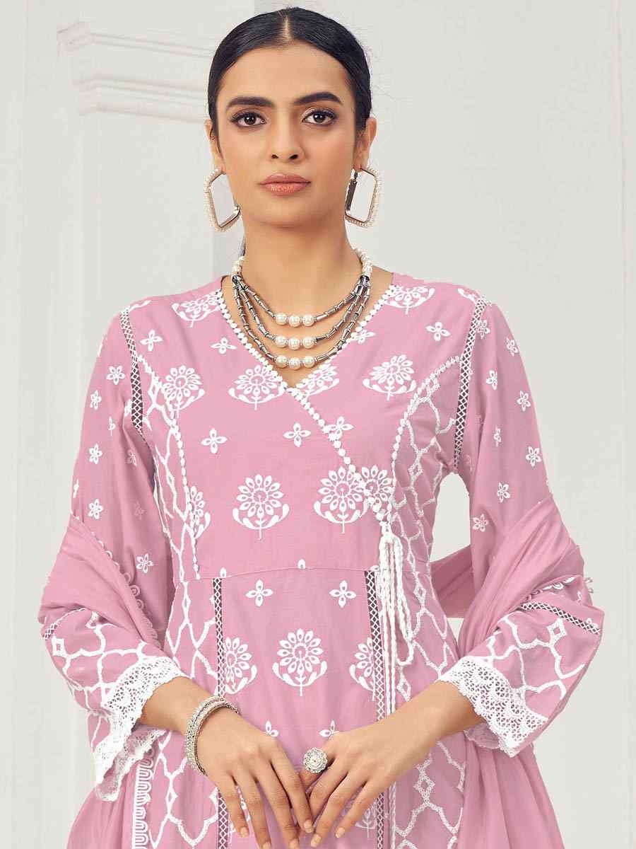 Light Pink Pure Cotton Embroidered Festival Casual Ready Anarkali Salwar Kameez