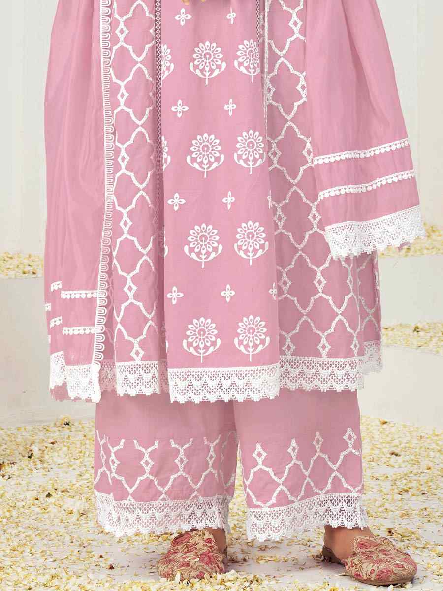 Light Pink Pure Cotton Embroidered Festival Casual Ready Anarkali Salwar Kameez