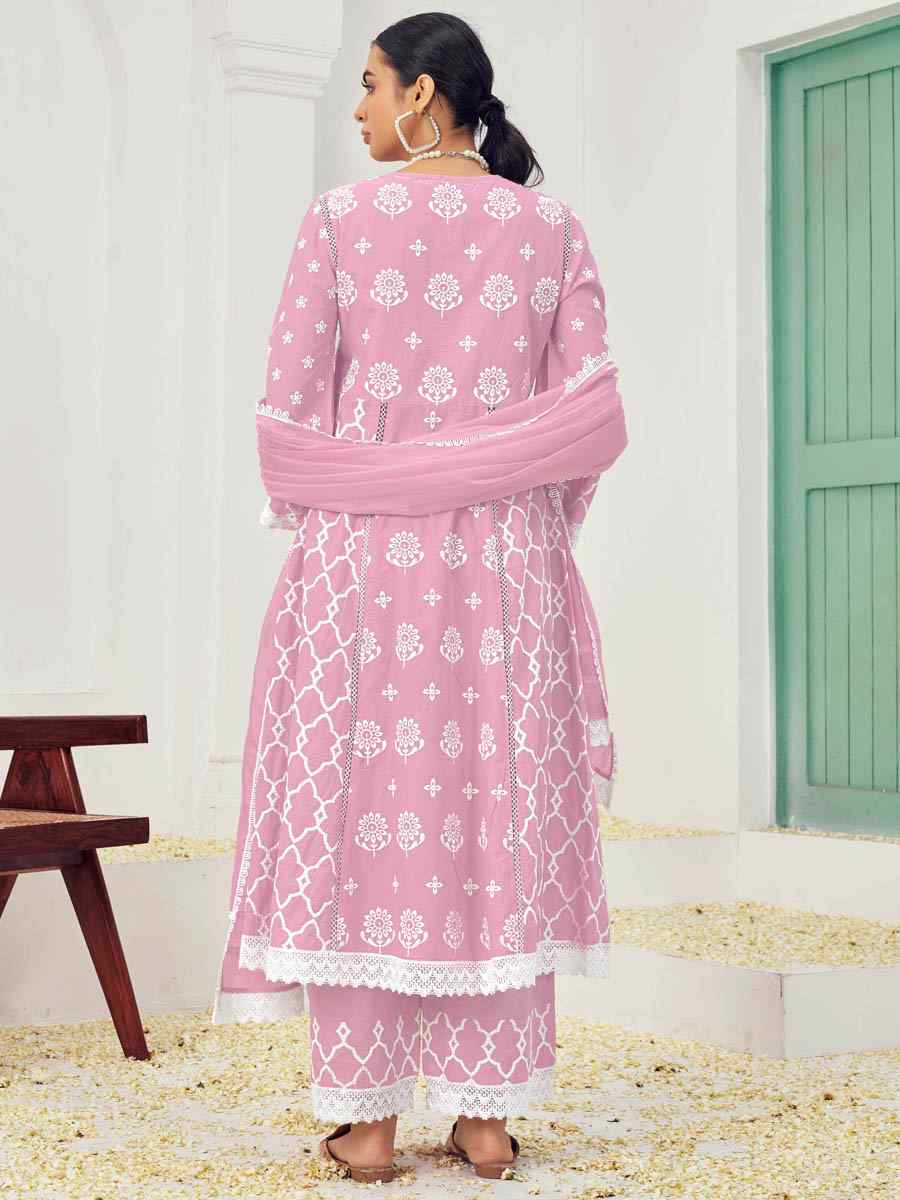 Light Pink Pure Cotton Embroidered Festival Casual Ready Anarkali Salwar Kameez