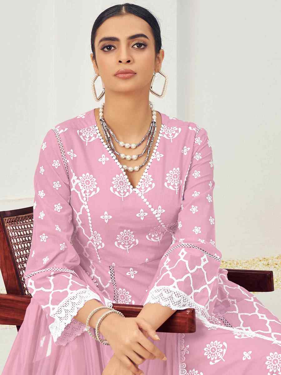 Light Pink Pure Cotton Embroidered Festival Casual Ready Anarkali Salwar Kameez