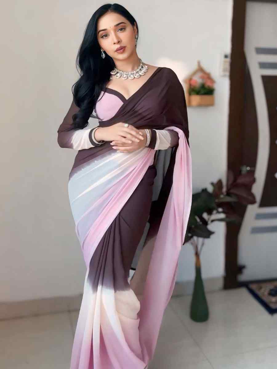 Light Pink Pure Soft Georgette Silk Printed Festival Casual Contemporary Saree