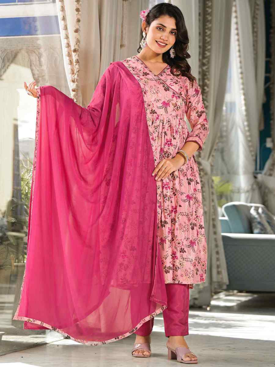 Light Pink Rubi Silk Printed Festival Casual Ready Anarkali Salwar Kameez