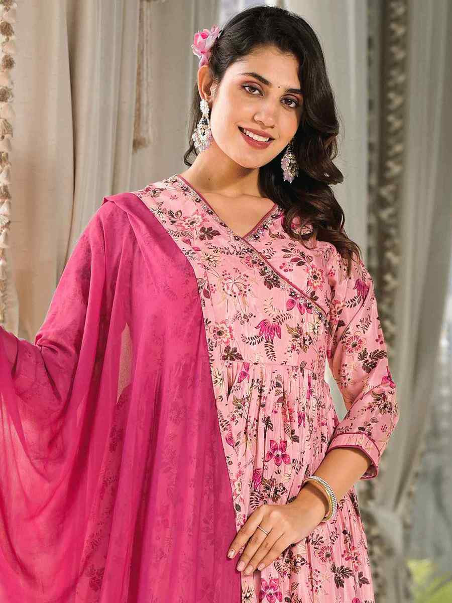 Light Pink Rubi Silk Printed Festival Casual Ready Anarkali Salwar Kameez