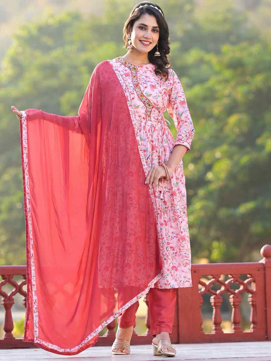 Light Pink Rubi Silk Printed Festival Casual Ready Anarkali Salwar Kameez