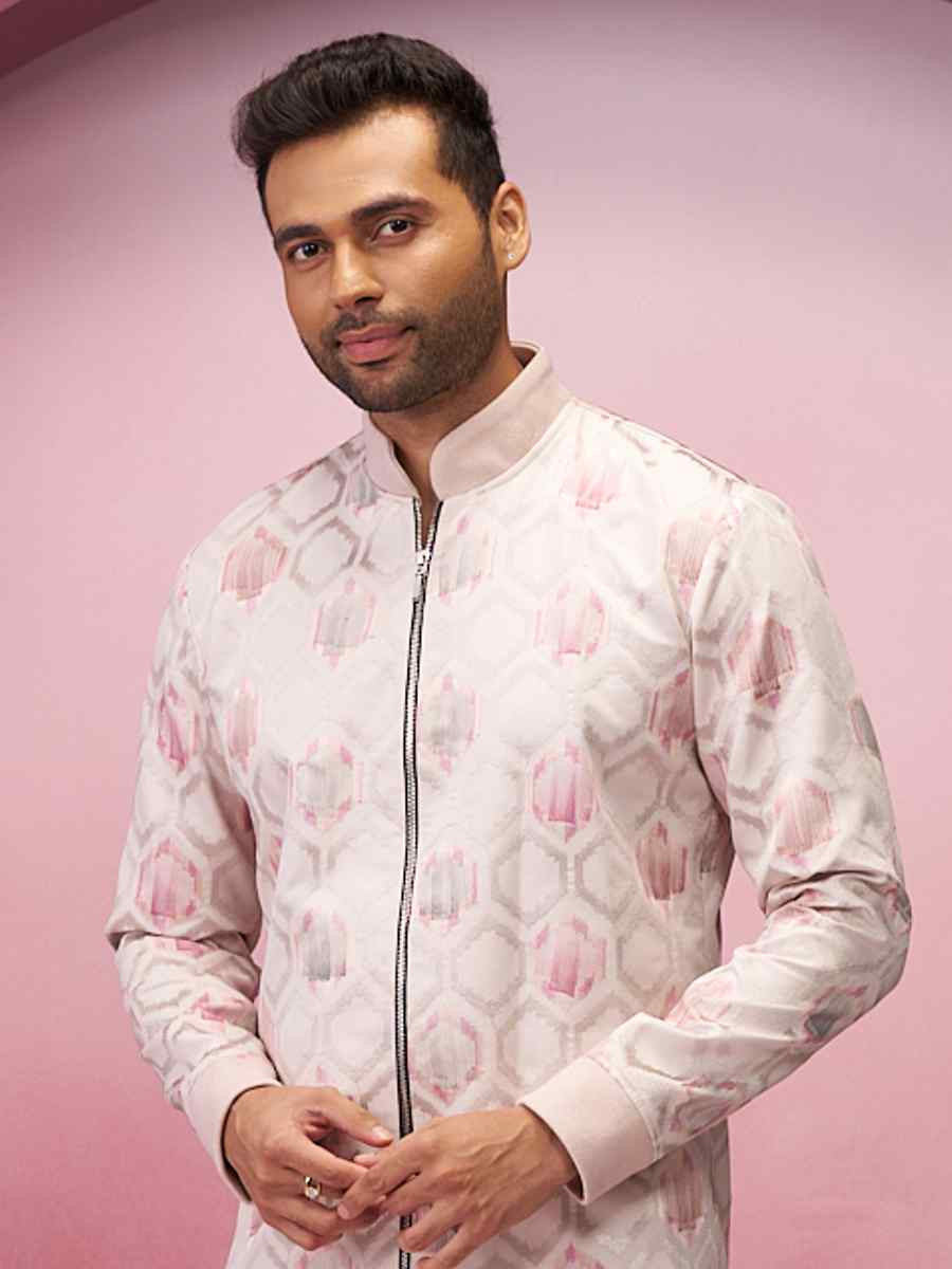 Light Pink Silk Embroidered Party Wedding Kurta