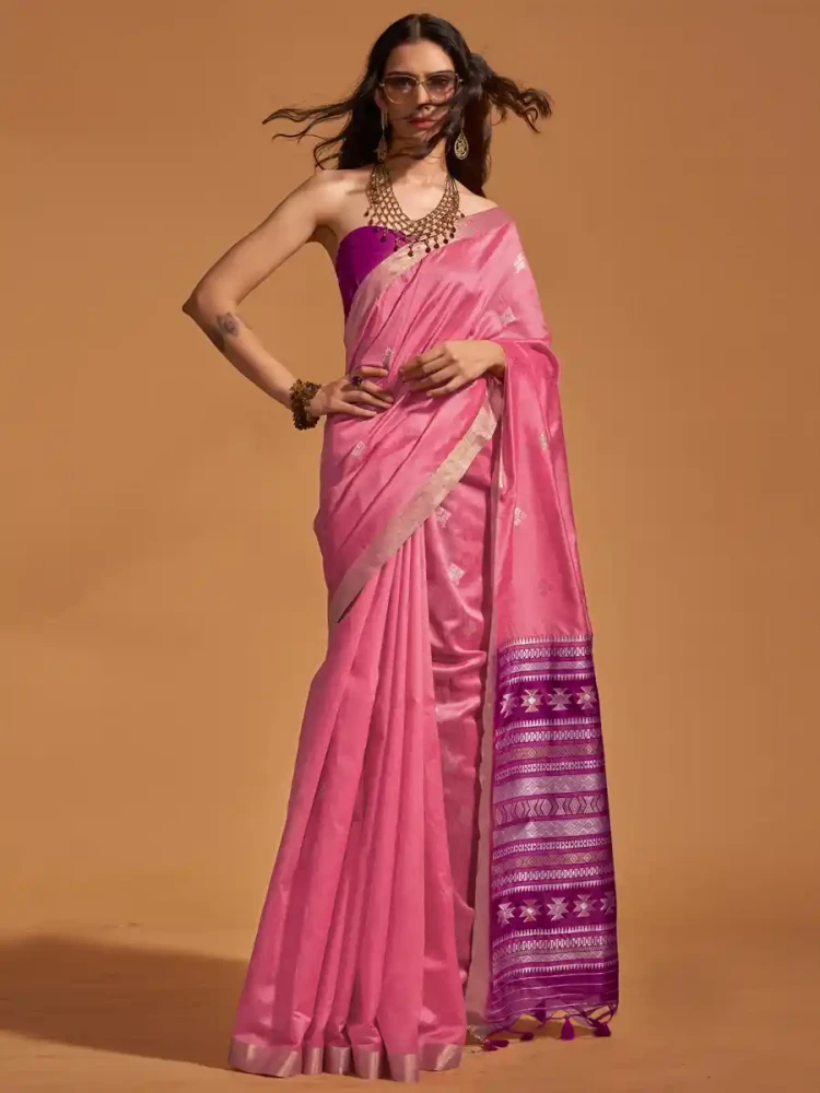 Light Pink Silk Handwoven Festival Casual Heavy Border Saree