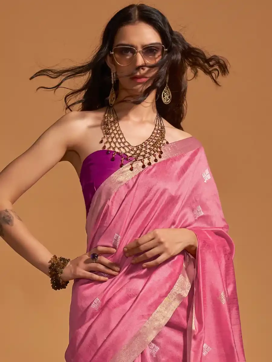 Light Pink Silk Handwoven Festival Casual Heavy Border Saree