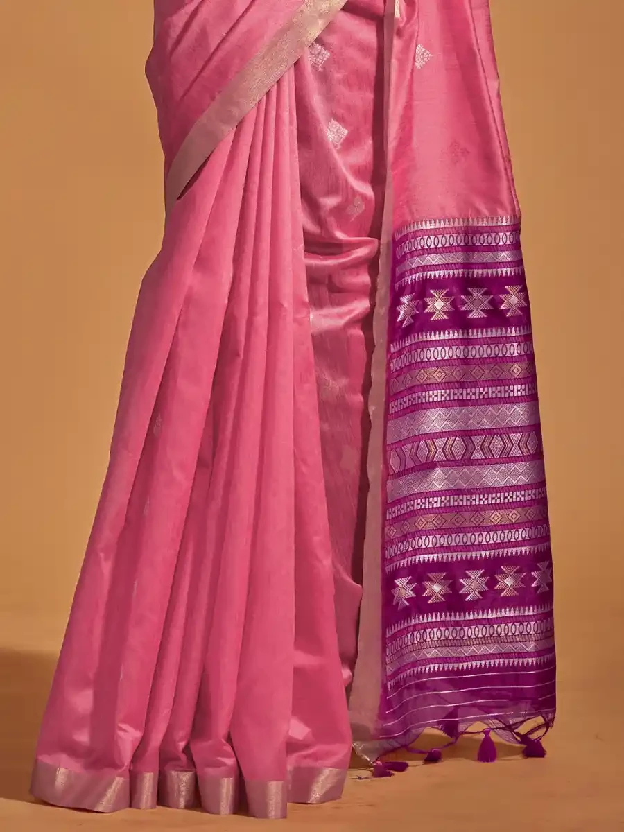 Light Pink Silk Handwoven Festival Casual Heavy Border Saree