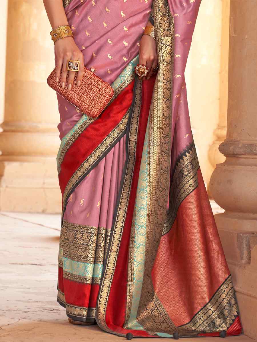 Light Pink Silk Handwoven Wedding Festival Heavy Border Saree