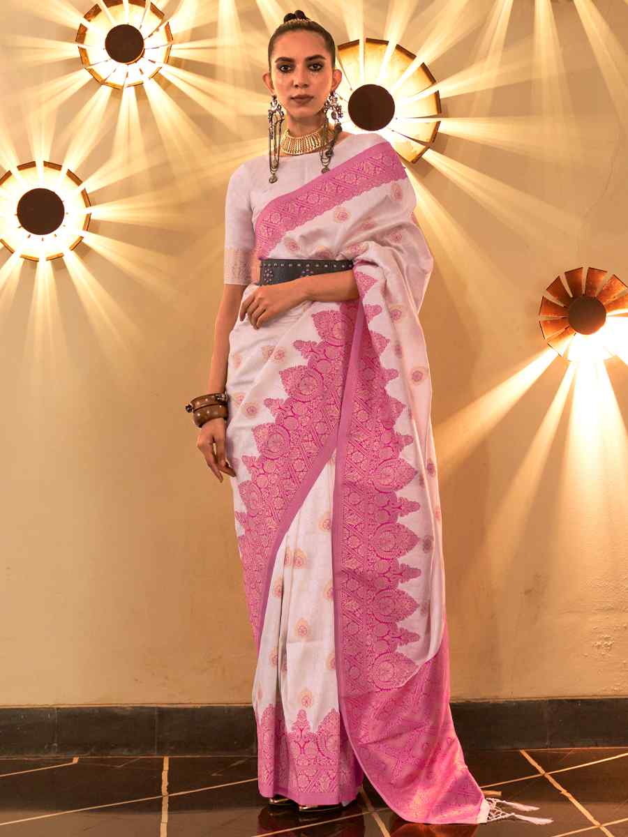 Light Pink Silk Handwoven Wedding Festival Heavy Border Saree