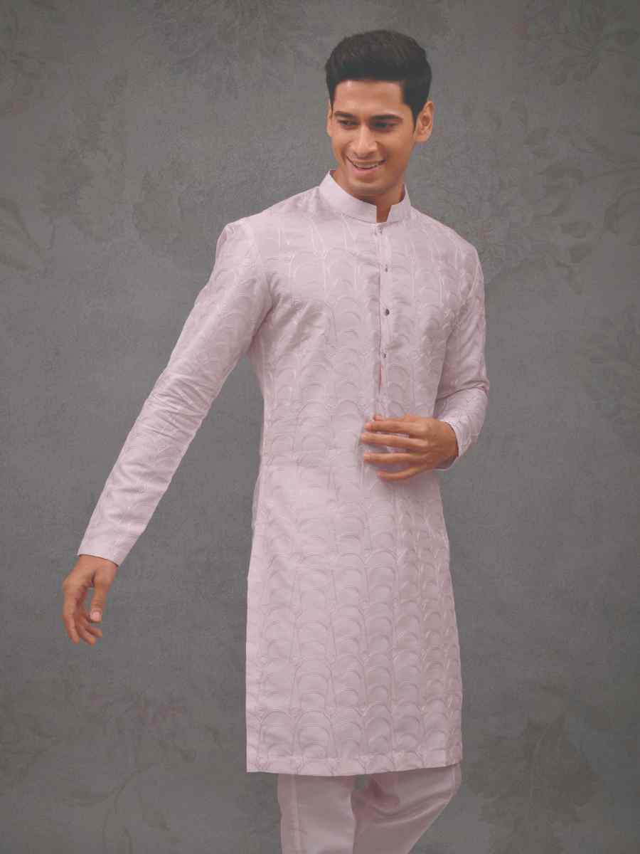 Light Pink Silk Woven Party Wedding Kurta