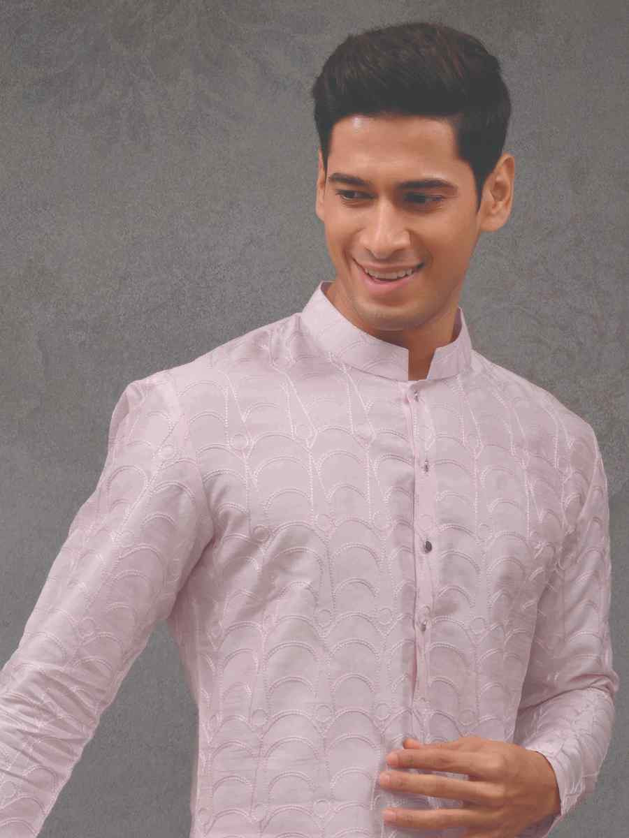 Light Pink Silk Woven Party Wedding Kurta