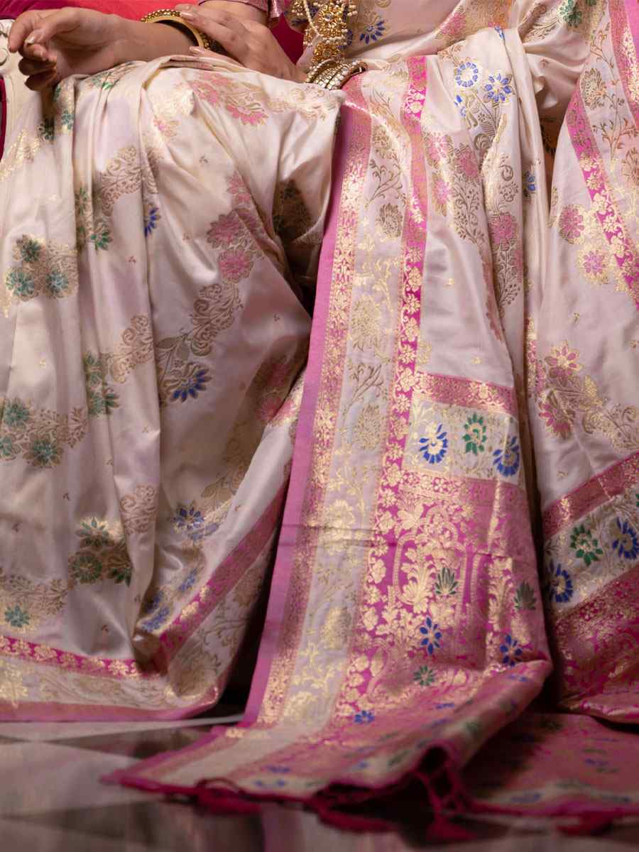 Light Pink Soft Banarasi Silk Handwoven Wedding Festival Heavy Border Saree