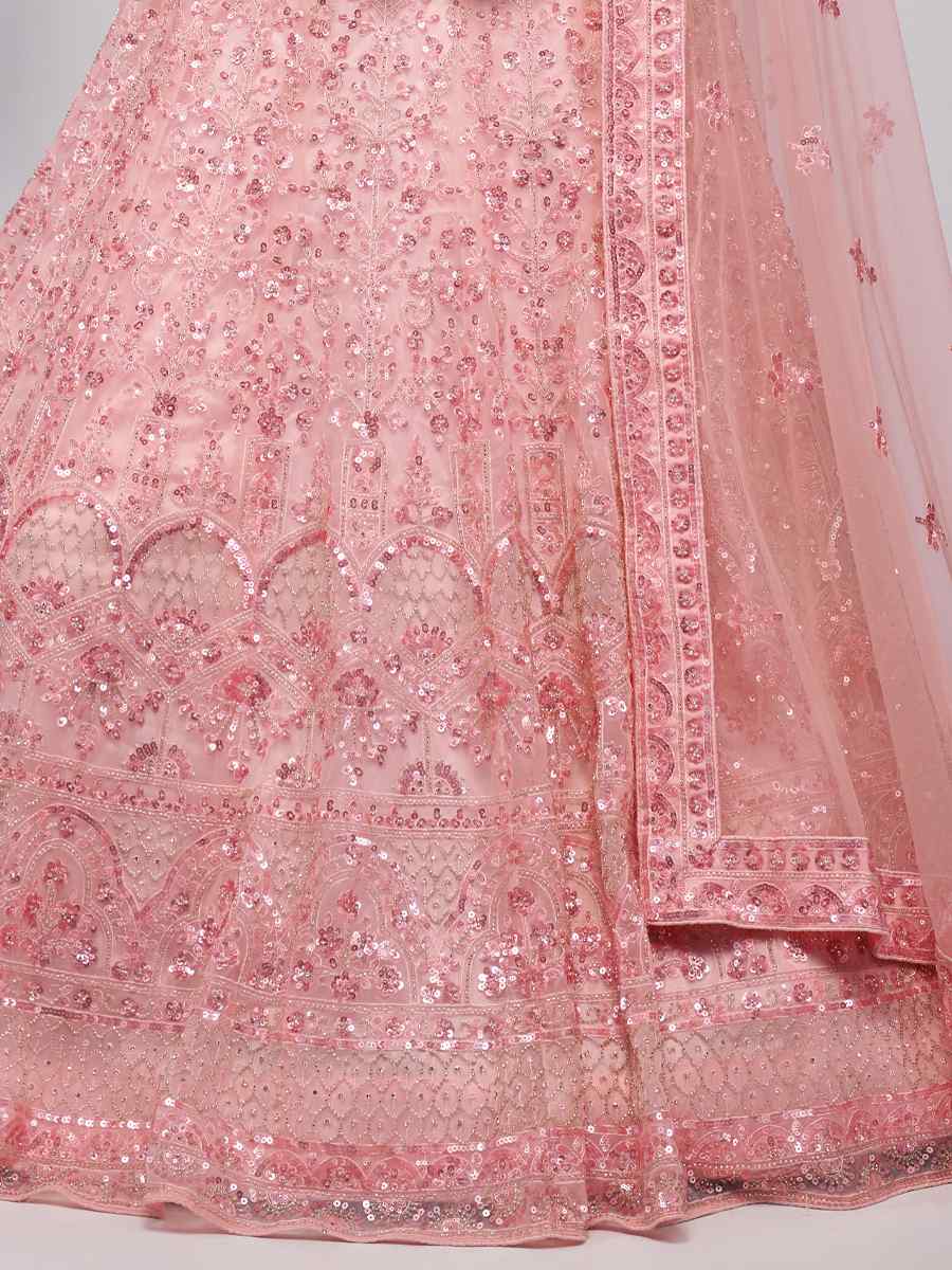 Light Pink Soft Net Embroidered Bridesmaid Wedding Heavy Border Lehenga Choli