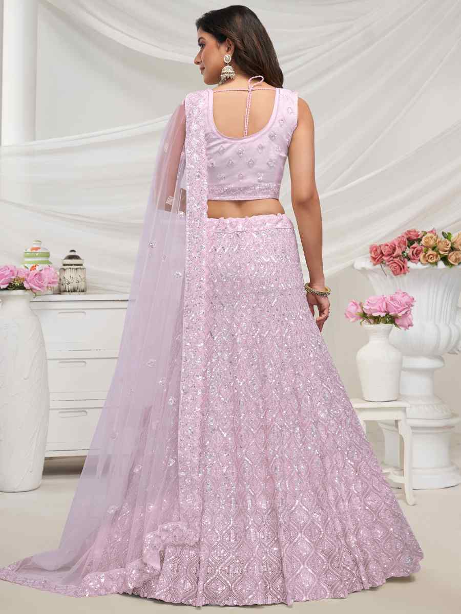 Light Pink Soft Net Embroidered Bridesmaid Wedding Heavy Border Lehenga Choli