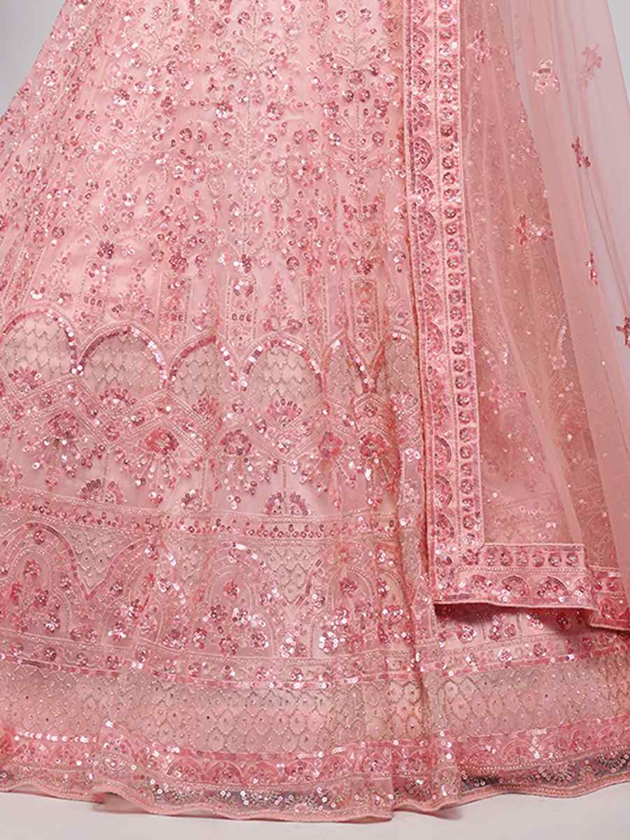 Light Pink Soft Net Embroidery Bridesmaid Wedding Heavy Border Lehenga Choli