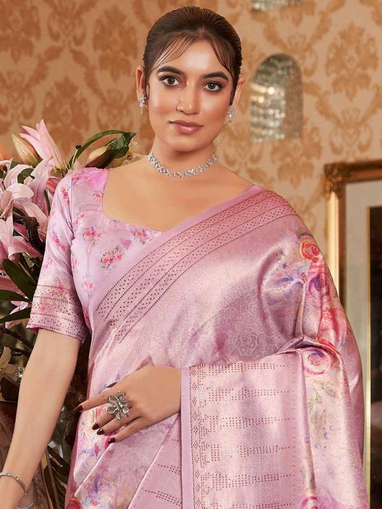 Light Pink Soft Silk Handwoven Wedding Festival Heavy Border Saree