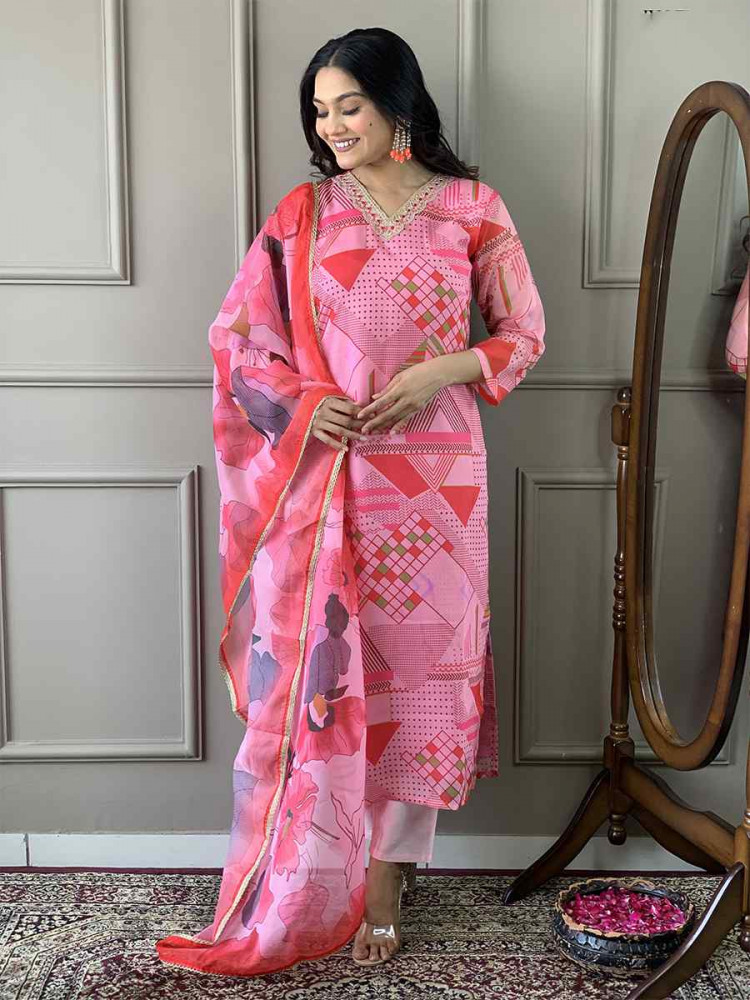 Light Pink Viscose Chanderi Silk Embroidered Festival Casual Ready Pant Salwar Kameez