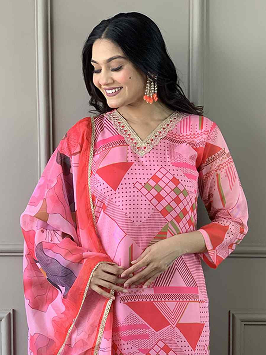 Light Pink Viscose Chanderi Silk Embroidered Festival Casual Ready Pant Salwar Kameez