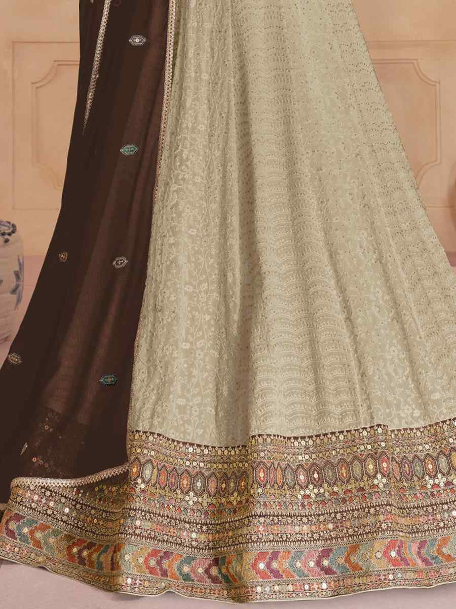 Light Pista Heavy Faux Georgette Embroidered Festival Wedding Anarkali Salwar Kameez