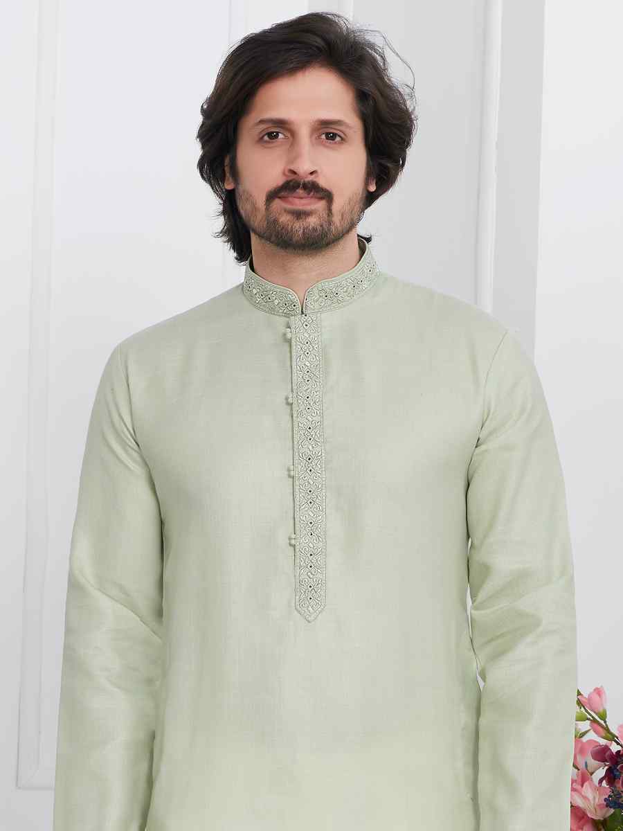 Light Pista Premium Linen Cotton Plain Festival Casual Kurta