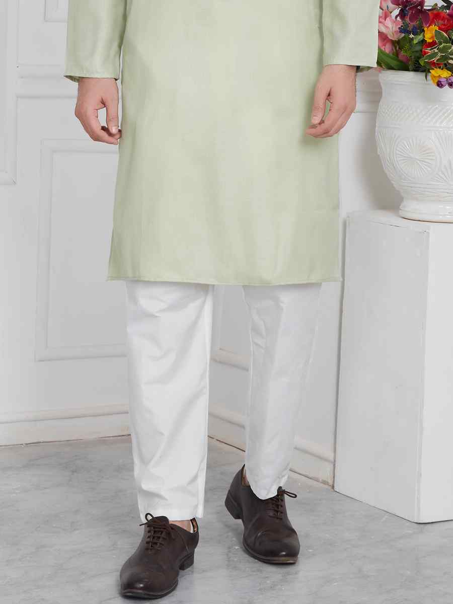 Light Pista Premium Linen Cotton Plain Festival Casual Kurta