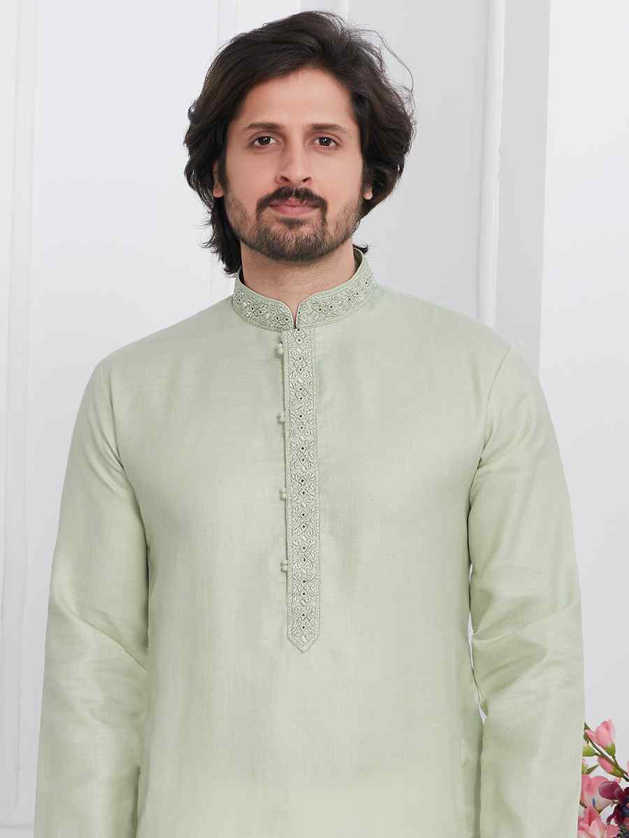 Light Pista Premium Linen Cotton Plain Festival Casual Kurta