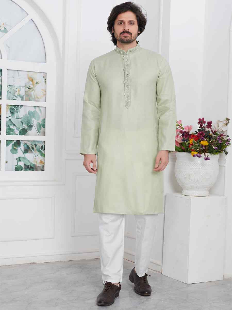 Light Pista Premium Linen Cotton Plain Festival Casual Kurta