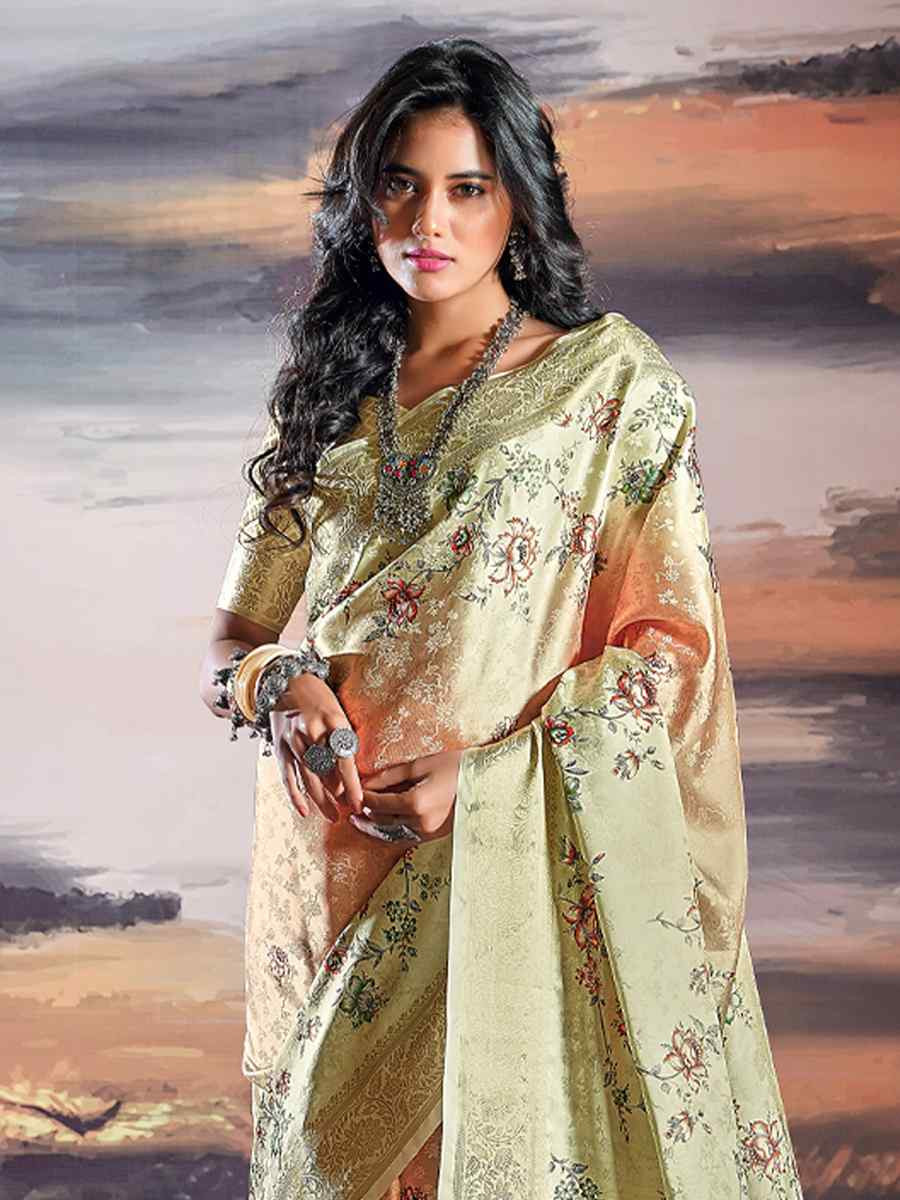 Light Pista Pure Satin Handwoven Festival Wedding Heavy Border Saree