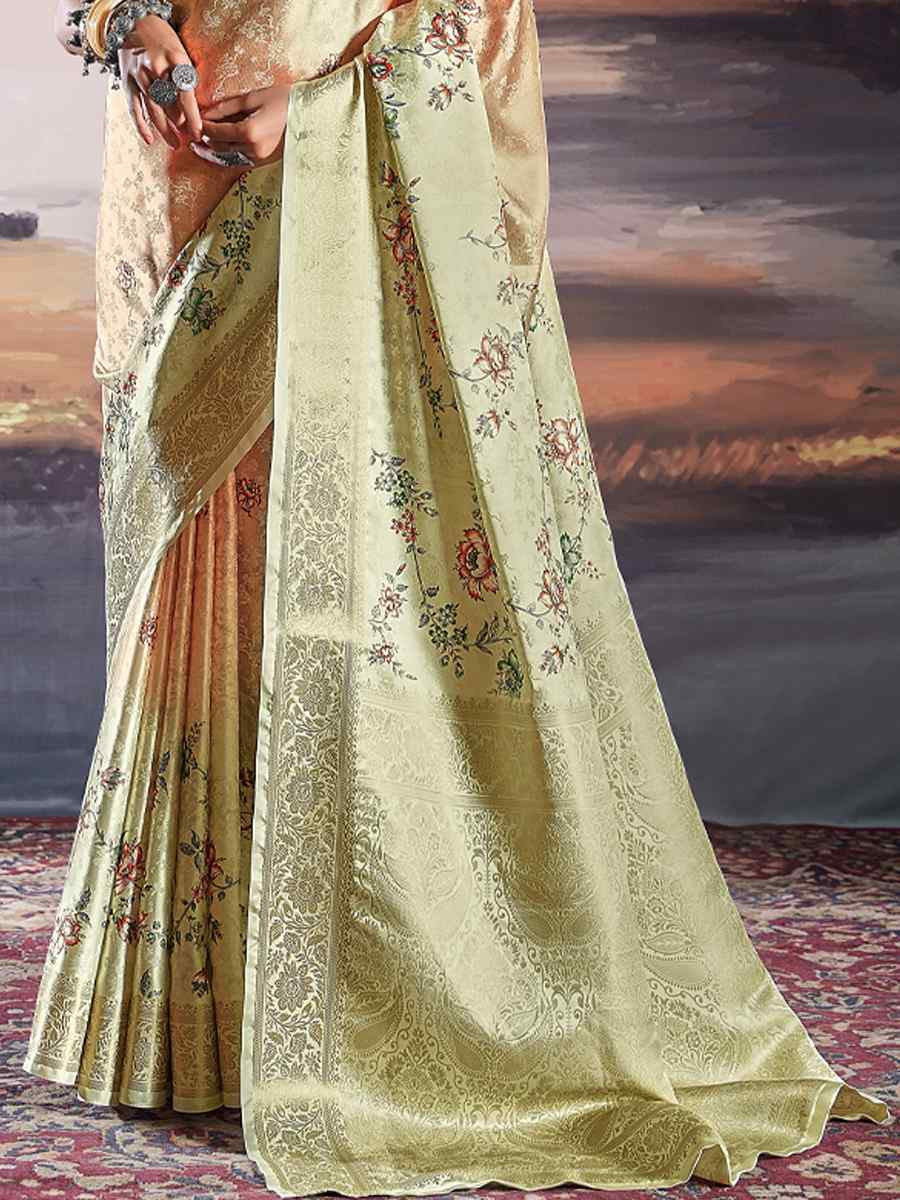 Light Pista Pure Satin Handwoven Festival Wedding Heavy Border Saree