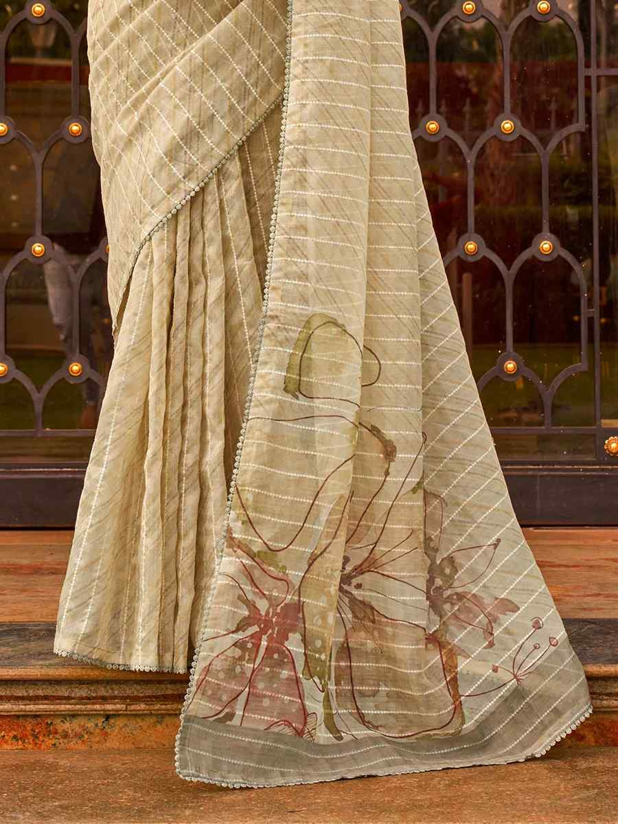 Light Pista Tissue Silk Printed Festival Casual Contemporary Saree