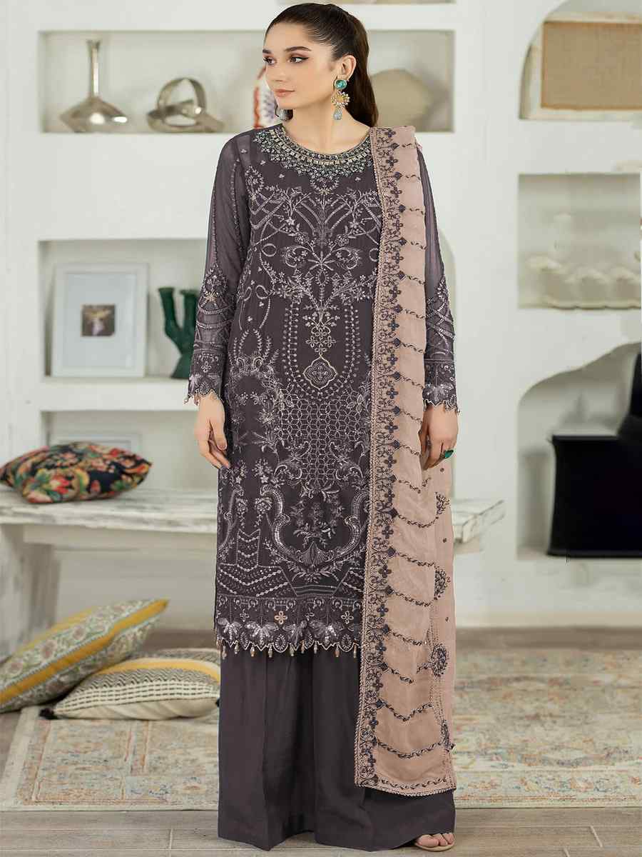 Light Purple Faux Georgette Embroidered Festival Casual Palazzo Pant Salwar Kameez