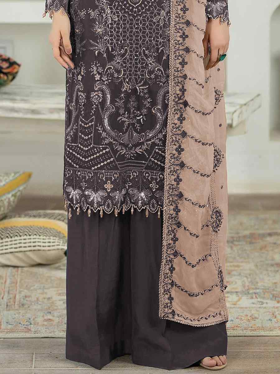 Light Purple Faux Georgette Embroidered Festival Casual Palazzo Pant Salwar Kameez