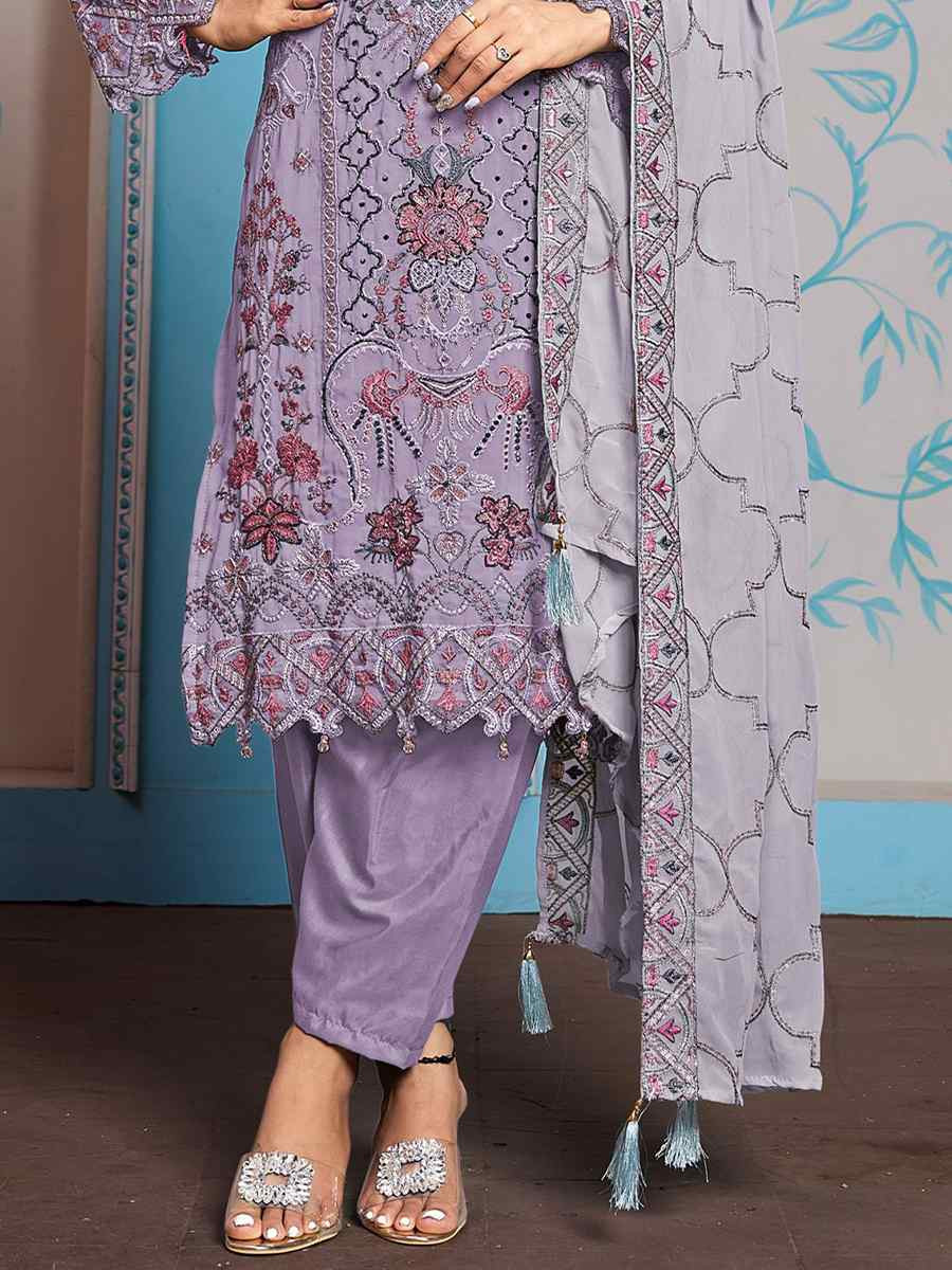 Light Purple Faux Georgette Embroidered Festival Casual Pant Salwar Kameez