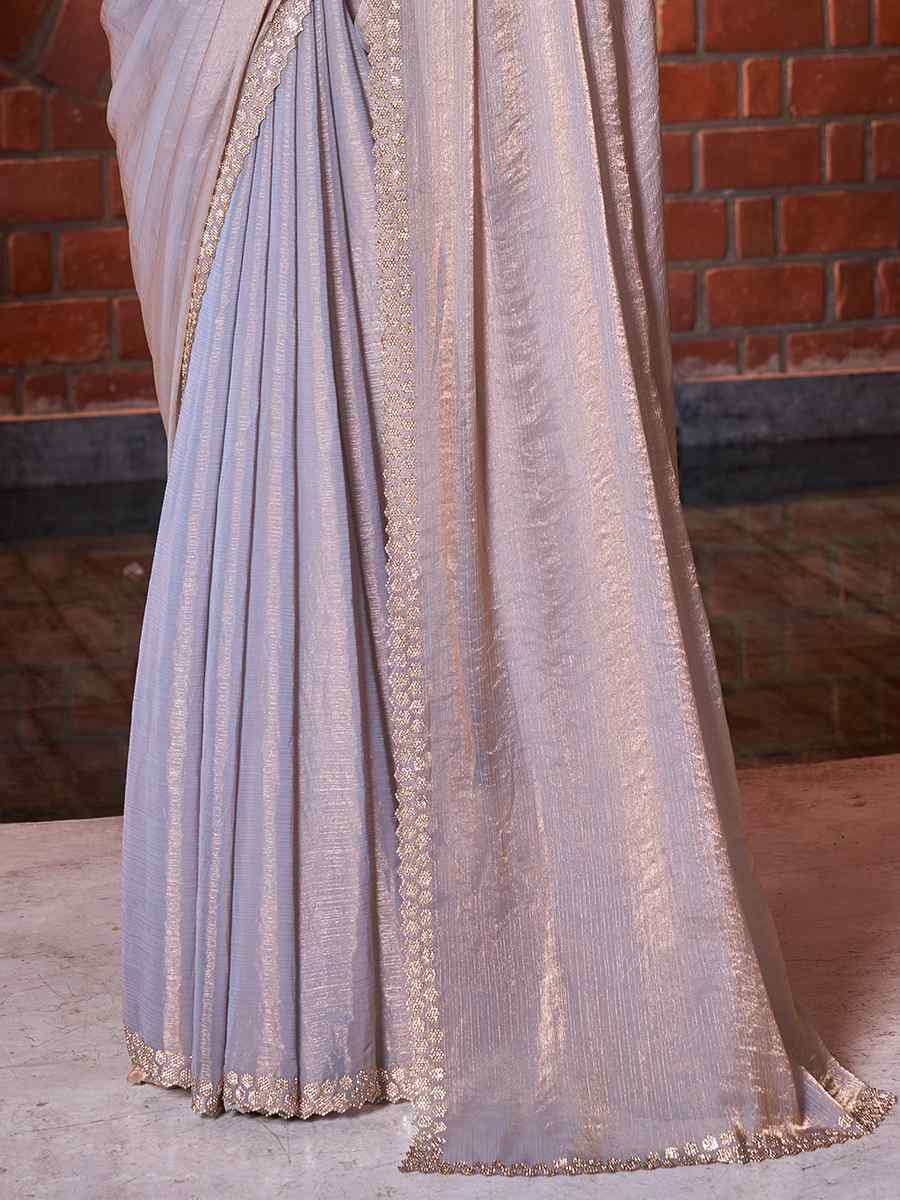 Light Purple Golden Crush Silk  Handwoven Festival Wedding Heavy Border Saree