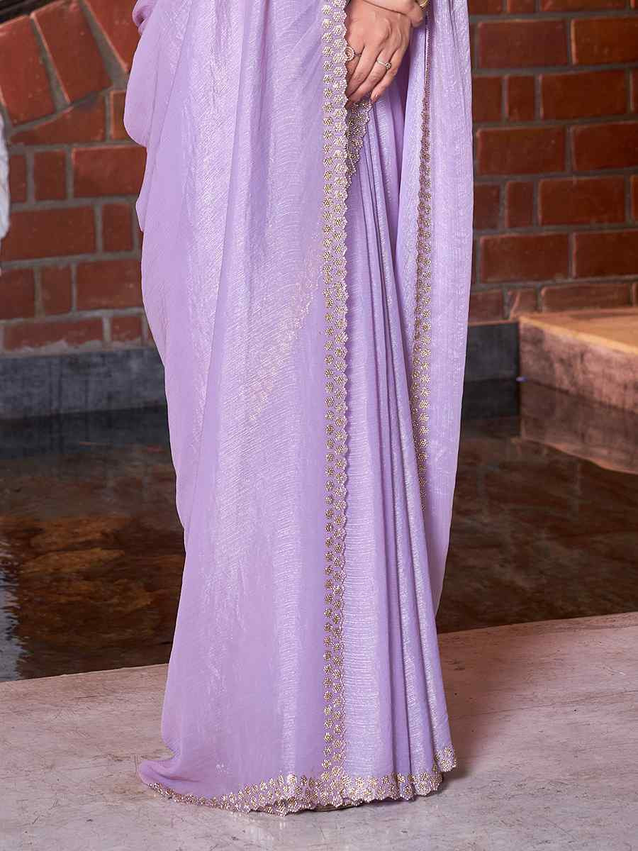 Light Purple Golden Crush Silk  Handwoven Festival Wedding Heavy Border Saree