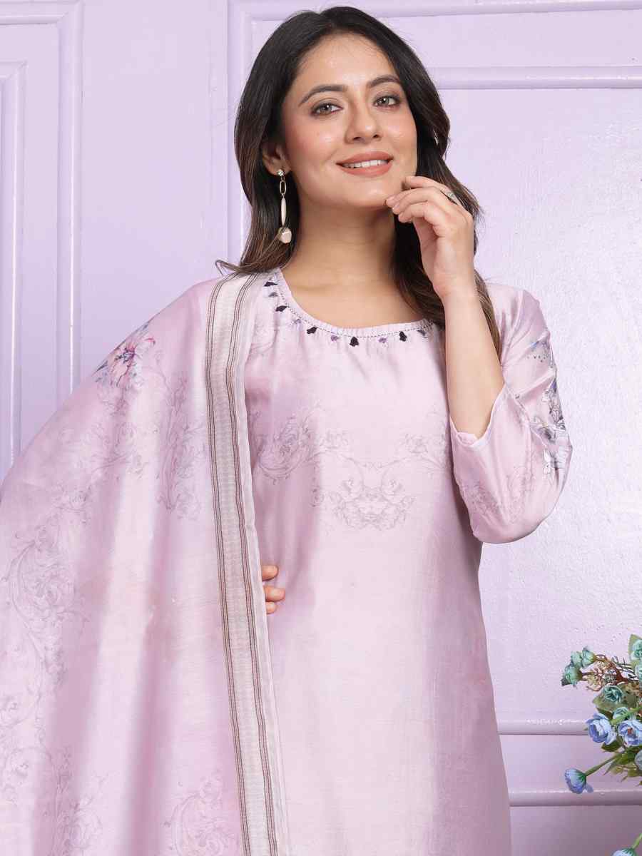 Light Purple Modal Silk Embroidered Festival Mehendi Ready Pant Salwar Kameez