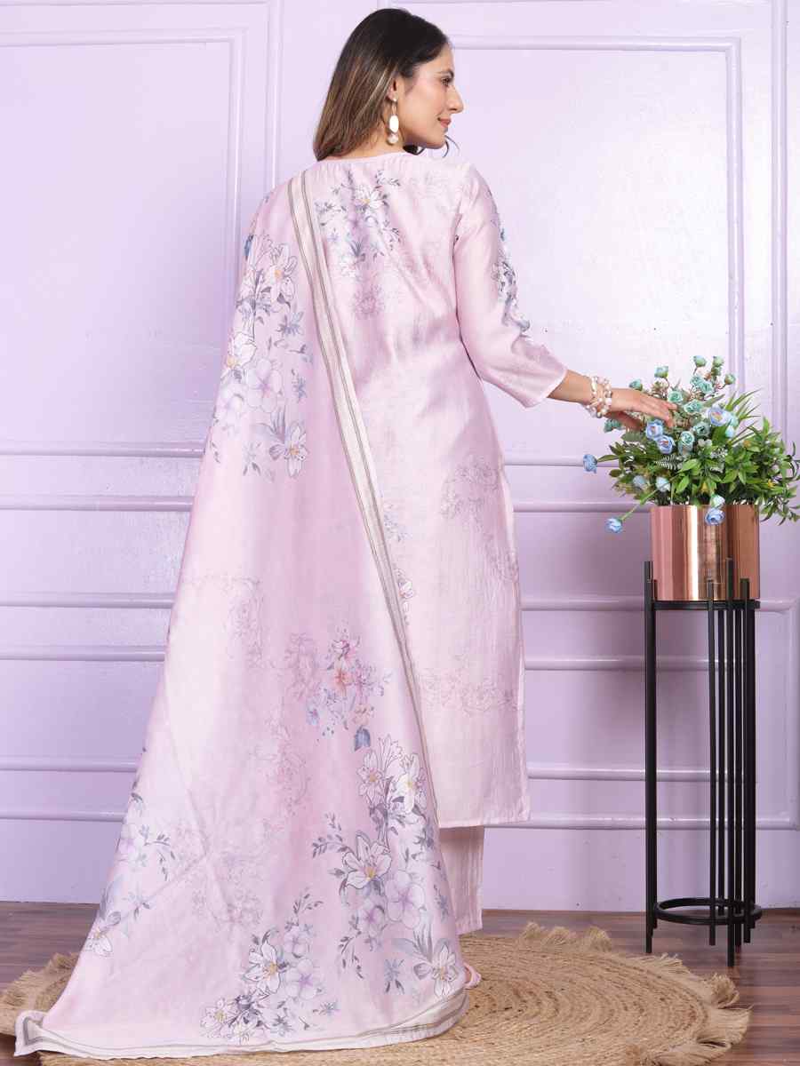 Light Purple Modal Silk Embroidered Festival Mehendi Ready Pant Salwar Kameez