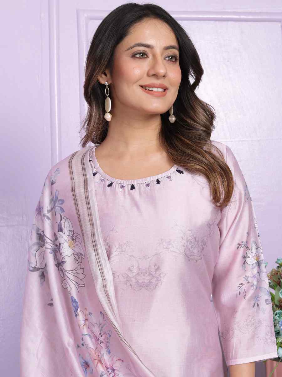 Light Purple Modal Silk Embroidered Festival Mehendi Ready Pant Salwar Kameez