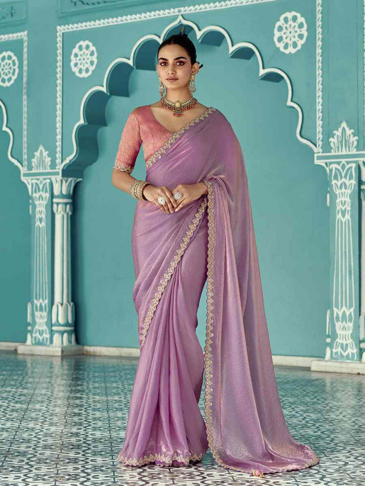 Light Purple Pure fancy Silk Embroidered Bridesmaid Reception Heavy Border Saree