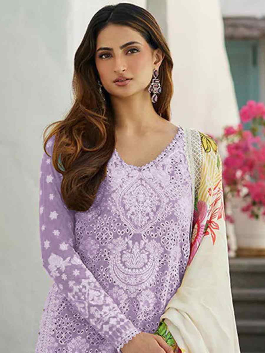 Light Purple Rayon Cotton Embroidered Festival Casual Sharara Pant Salwar Kameez