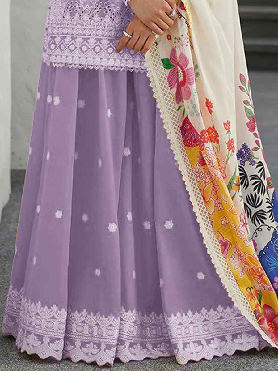 Light Purple Rayon Cotton Embroidered Festival Casual Sharara Pant Salwar Kameez