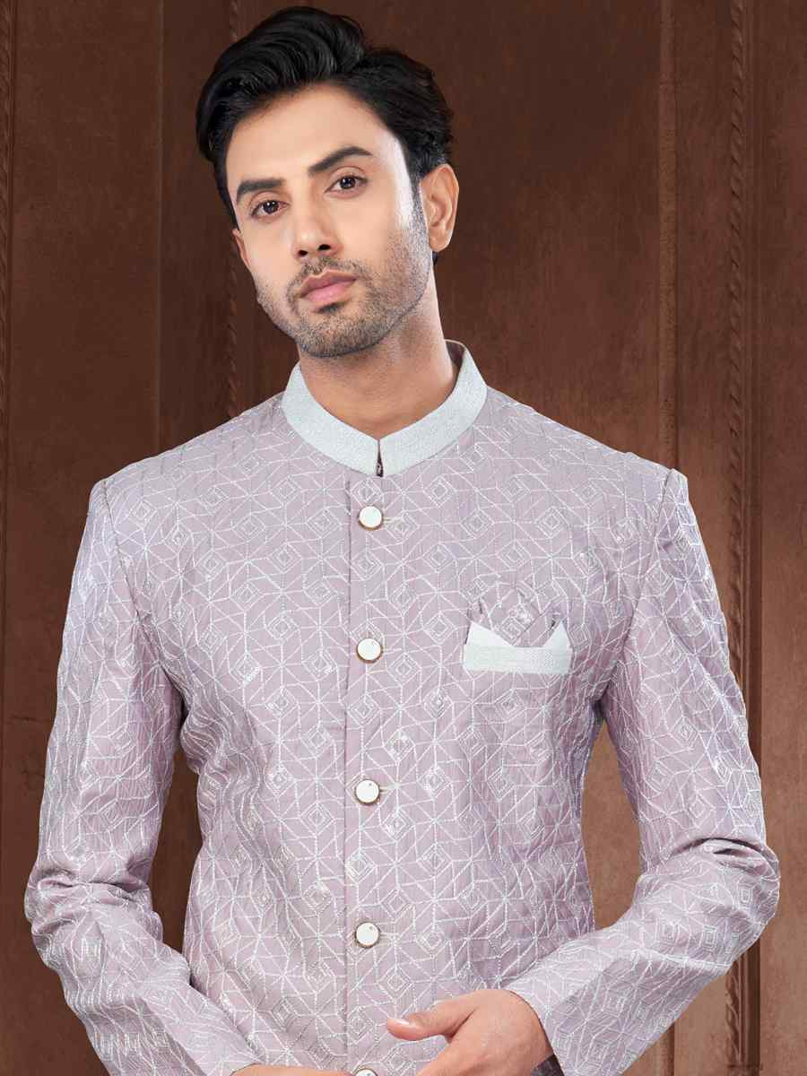 Light Purple Silk Dupion Embroidered Festival Wedding Sherwani